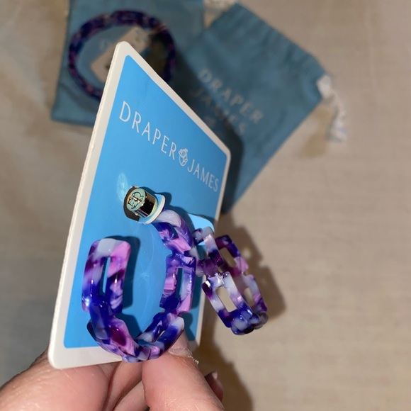 NWT Draper James Chainlink Bracelet & Hoop Earrings matching set purple tortoise - Picture 10 of 12